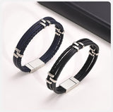 Black Blue Genuine Leather Bracelets for Men, Layering Stacked Braided Bangle, Casual Business Gentle Wristband