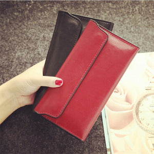 Genuine Leather Wallet Women Fashion Money Bag with Magnetic Buckle Long Wallet Pocket Handbag Leather Card Holder for Women