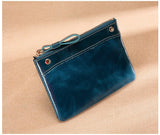 New 2023 Oil Wax Leather Fashion Women&#39;s Coin Purse Riveted Fashion Genuine Leather Purses