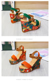 Summer Woman Pumps Ethnic 10cm Women Sandals Floral-cloth Wedges Shoes Ladies Party High Heels 2022 Thick Platform Female Heels