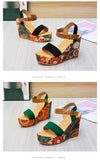 Summer Woman Pumps Ethnic 10cm Women Sandals Floral-cloth Wedges Shoes Ladies Party High Heels 2022 Thick Platform Female Heels