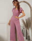 Women 2021 New Spring Summer Jumpsuit Short Sleeve V Neck Sexy One Piece Pants For Ladies Causal Fashion High Waist Jumpsuits