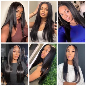 Layered Cut Straight Lace Front Wigs Free Part Brazilian Layered Human Hair Wigs for Women Pre Plucked Baby Hair Natural Black