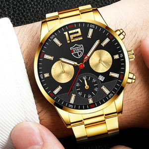 Fashion Mens Watches Luxury Black Stainless Steel Quartz Watch for Men Business Leather Sports Calendar Clock reloj hombre