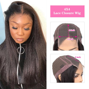 Kinky Straight Wig 13x4 Lace Front Human Hair Wigs Pre Plucked Yaki Straight Lace Frontal Wigs 4x4 Lace Closure Wig