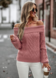 Fashion Slash Nek High Waist Slim Solid Color Casual Twist Sweater 2022 New Women Winter Sexy Temperament Knitted Tops
