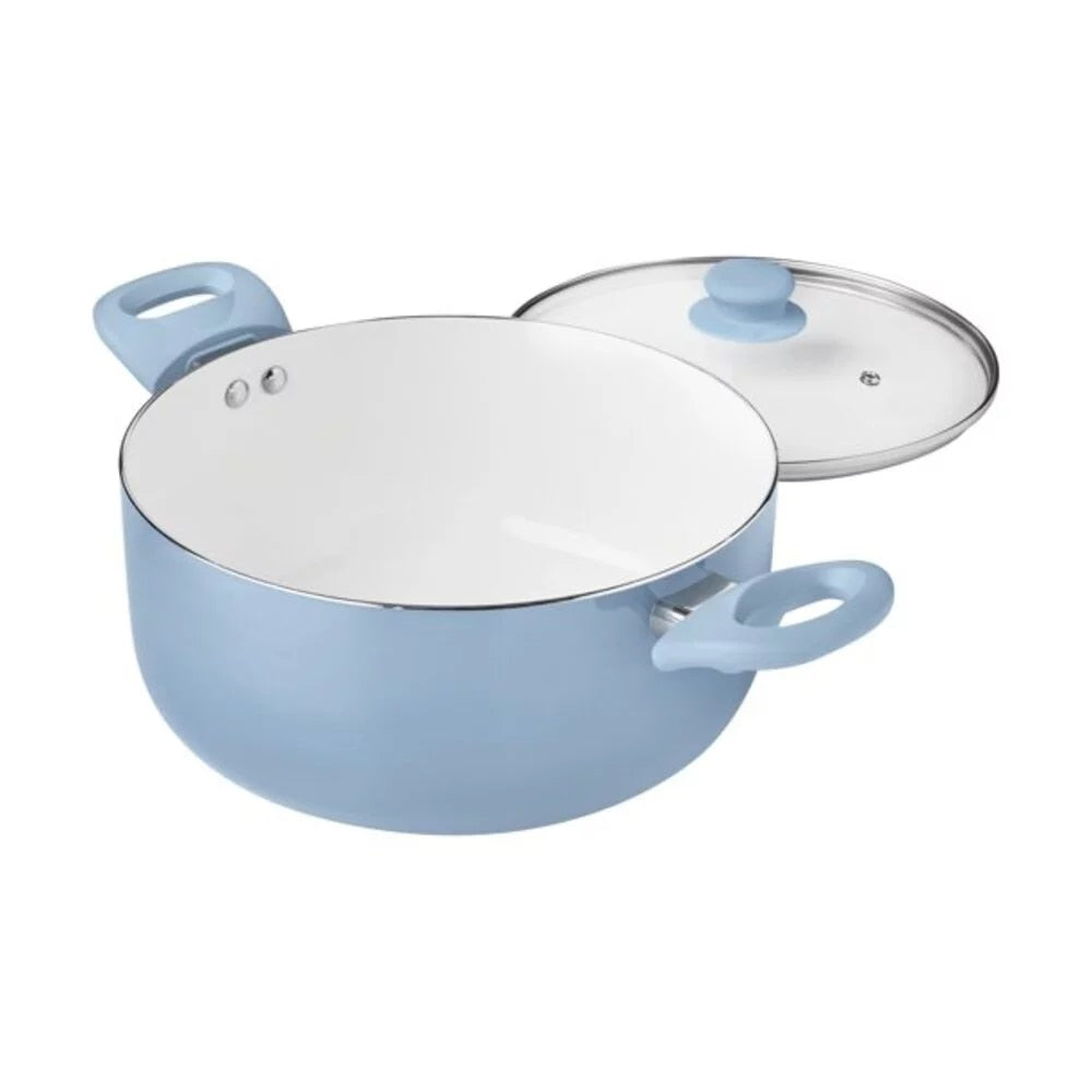 12pc Ceramic Cookware Set, Blue Linen Pots and Pans Set Kitchen