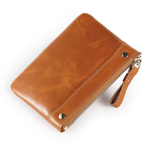 New 2023 Oil Wax Leather Fashion Women&#39;s Coin Purse Riveted Fashion Genuine Leather Purses