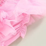 0-18M Newborn Baby Girls 3Pcs Summer Outfits Fly Sleeve Ribbed Bodysuit Pink Tutu Shorts Headband Set