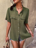 Summer Single Breasted Blouses Women Cotton 2022 New Short Sleeve Loose O Neck Fashion Sexy Shirt Top Casual