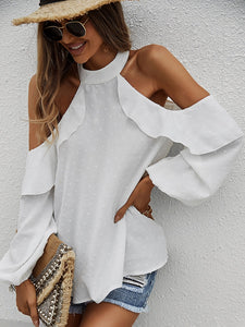 Spring New Sexy Halter Blouses Women Casual Ruffles Shirt Strapless Shirt Ladies All Match Solid Long Sleeve Tops 2022 New