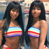 Straight Wig With Bangs Fringe Straight Human Hair Wig For Women Brazilian Hair Bangs Wig Full Machine Made Remy Hair Glueless