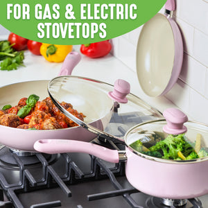 14 pieces pink nonstick Diamond Healthy Ceramic Cookware Pots and Pans Set,