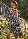 Women French Romantic Floral Dress Spring Summer Square Neck Short Sleeve High Waist Cake Dress 2023 New