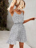 Women Elegant Slip Dresses Summer Halter Neck Sleeveless Printed Loose Short Dress For Fashion