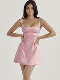 Women Satin Vestidos Elegant Sexy Backless Pink Mini Dress Party Club Outfits , Dresses Hot Clothes