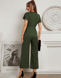 Women 2021 New Spring Summer Jumpsuit Short Sleeve V Neck Sexy One Piece Pants For Ladies Causal Fashion High Waist Jumpsuits