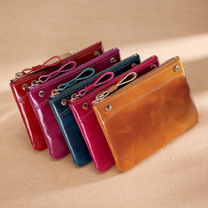 New 2023 Oil Wax Leather Fashion Women&#39;s Coin Purse Riveted Fashion Genuine Leather Purses