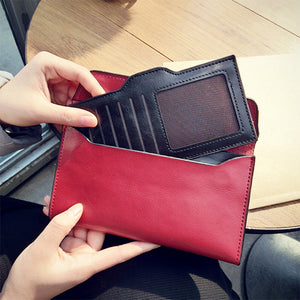 Genuine Leather Wallet Women Fashion Money Bag with Magnetic Buckle Long Wallet Pocket Handbag Leather Card Holder for Women