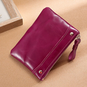 New 2023 Oil Wax Leather Fashion Women&#39;s Coin Purse Riveted Fashion Genuine Leather Purses