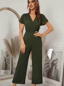 Women 2021 New Spring Summer Jumpsuit Short Sleeve V Neck Sexy One Piece Pants For Ladies Causal Fashion High Waist Jumpsuits