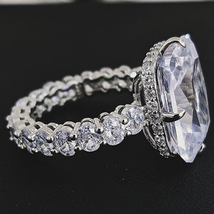 2pcs Pack silver color bride Jewelry set halo Engagement ring round stud earring for Wedding christmas gift party J7277