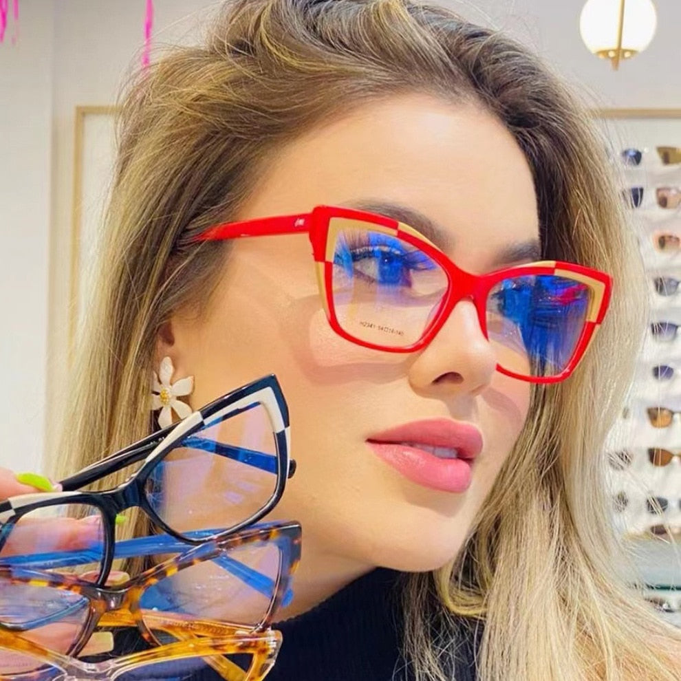 55485 Fashion TR90 Anti Blue Light Blocking Cat Eye Glasses Frame Women Luxury Designer Retro Eyeglasses for Ladies Optical