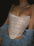 Women Sleeveless, Strapless Bustier Corset, Crop Tops, Female Mesh Backless , Tops Zipper