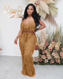 Beach Knit Crochet Tassel Women&#39;s Set Halter Neck Crop Top + Wide Leg Pants Suit 2023 Two 2 Piece Set Outfit Tracksuit