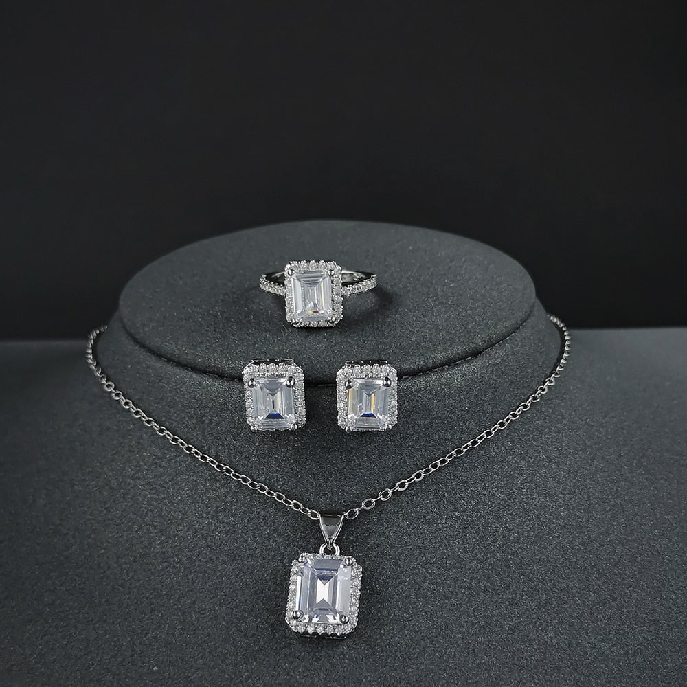 3pcs Pack silver color bride cushion zircon jewelry set for Wedding African Bridal wholesale party gift for women J4750