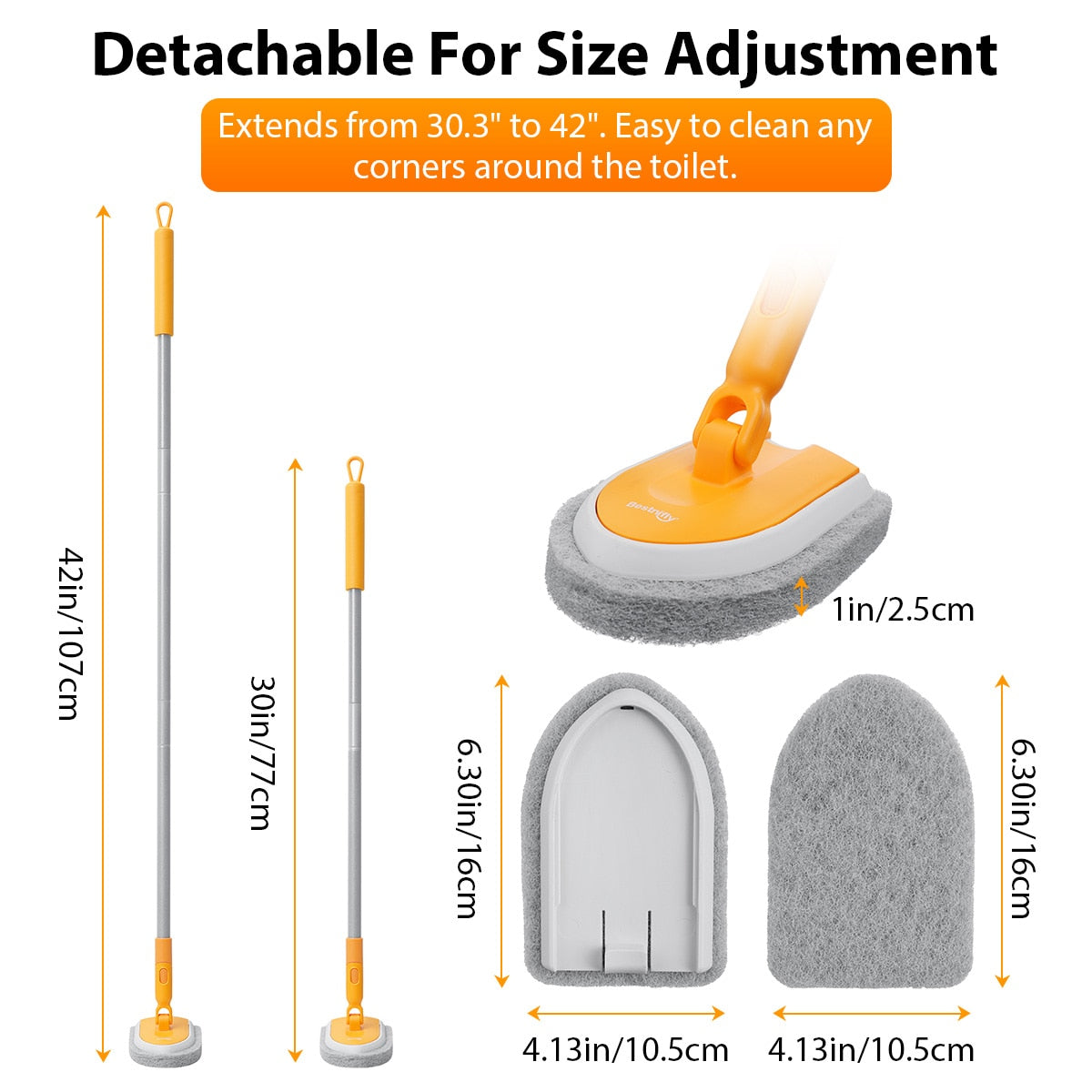 Bathtub Scrubber ,Tile Bathtub, Scrub Brush 2 PCS Sponge Brush Extendable Handle Sponge Scrubbing Bathroom Shower