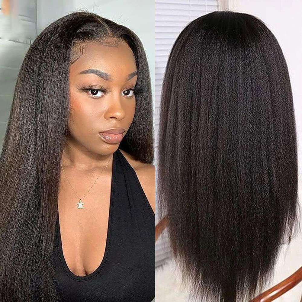 Kinky Straight Wig 13x4 Lace Front Human Hair Wigs Pre Plucked Yaki Straight Lace Frontal Wigs 4x4 Lace Closure Wig