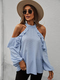 Spring New Sexy Halter Blouses Women Casual Ruffles Shirt Strapless Shirt Ladies All Match Solid Long Sleeve Tops 2022 New