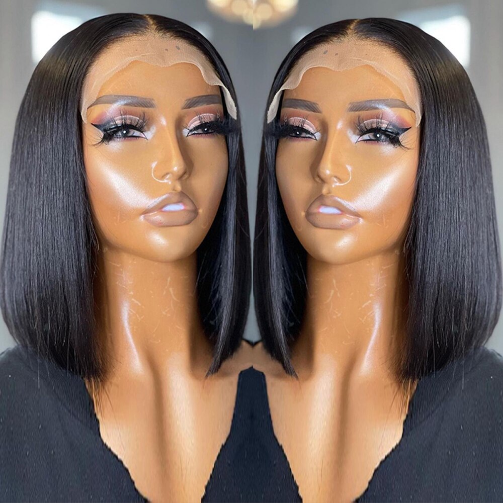 13*4 Lace Front Human Hair Wig Short Straight Blunt Cut Brazilian