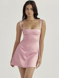 Women Satin Vestidos Elegant Sexy Backless Pink Mini Dress Party Club Outfits , Dresses Hot Clothes