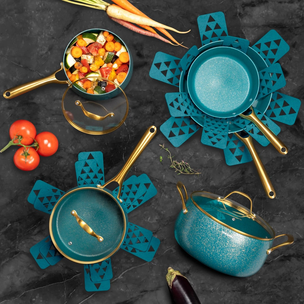 Thyme & Table Nonstick Willow Cookware, 12-Piece Set, Peacock Blue