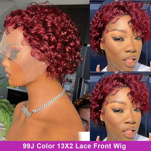 Brazilian Highlight Wig Jerry Curly Short Bob Wig 13x1 Frontal Wig Pixie Cut Wig Brown Colored Lace Front Human Hair Wigs Preplucked Wigs