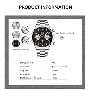 Fashion Mens Watches Luxury Black Stainless Steel Quartz Watch for Men Business Leather Sports Calendar Clock reloj hombre