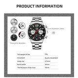 Fashion Mens Watches Luxury Black Stainless Steel Quartz Watch for Men Business Leather Sports Calendar Clock reloj hombre