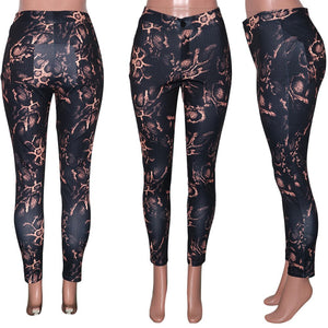 Women Snakeskin Pattern Printed Long Pants Sexy Bodycon Zipper Fly Leggings Bodycon Trousers