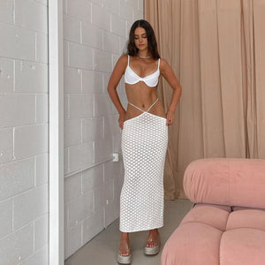 Women Elegant Fashion Hot Sexy Bandage Maxi Skirts , Clubwear Party Hollow Out High Waist Skirts Bottom Clothes