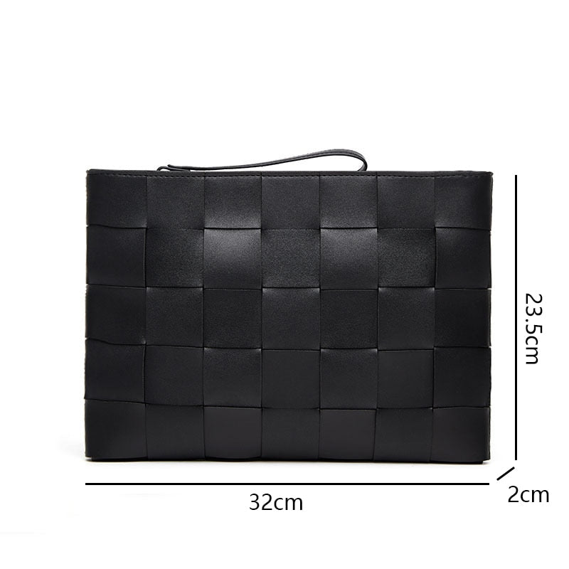 New Men Clutch Bag Microfiber Leather Women Woven Bag Fashion Brand Simple Envelope Wallet Designer Large Capacity Zipper Purse