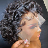 Brazilian Highlight Wig Jerry Curly Short Bob Wig 13x1 Frontal Wig Pixie Cut Wig Brown Colored Lace Front Human Hair Wigs Preplucked Wigs