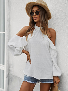 Spring New Sexy Halter Blouses Women Casual Ruffles Shirt Strapless Shirt Ladies All Match Solid Long Sleeve Tops 2022 New