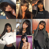 Straight Wig With Bangs Fringe Straight Human Hair Wig For Women Brazilian Hair Bangs Wig Full Machine Made Remy Hair Glueless