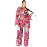 Women Fashion Print Sheer Mesh 3 Piece Sets , Long Sleeve Shirt + Bra Top + Wide Leg Pants Casual Suit