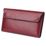 Genuine Leather Wallet Women Fashion Money Bag with Magnetic Buckle Long Wallet Pocket Handbag Leather Card Holder for Women