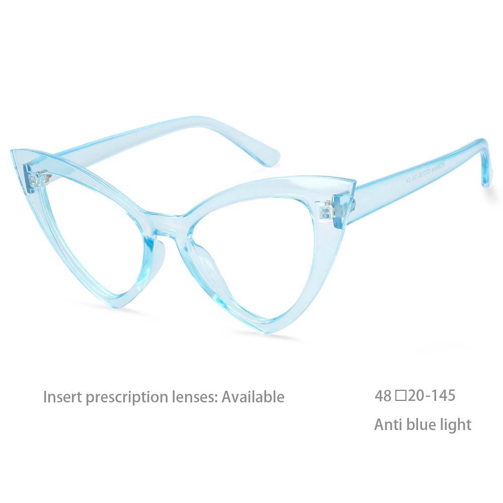 54419 Sexy Cat Eye Oversized Blue Light Filter Glasses Women Fashion Computer Eyeglasses Decorative Glasses