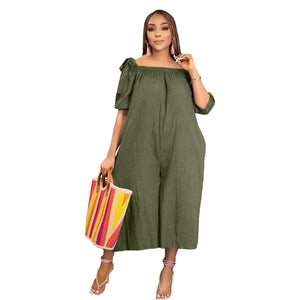 women sexycasual loose overalls, slash neck jumpsuit .summer casual loose overalls women wide leg pants with pockets