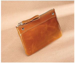 New 2023 Oil Wax Leather Fashion Women&#39;s Coin Purse Riveted Fashion Genuine Leather Purses